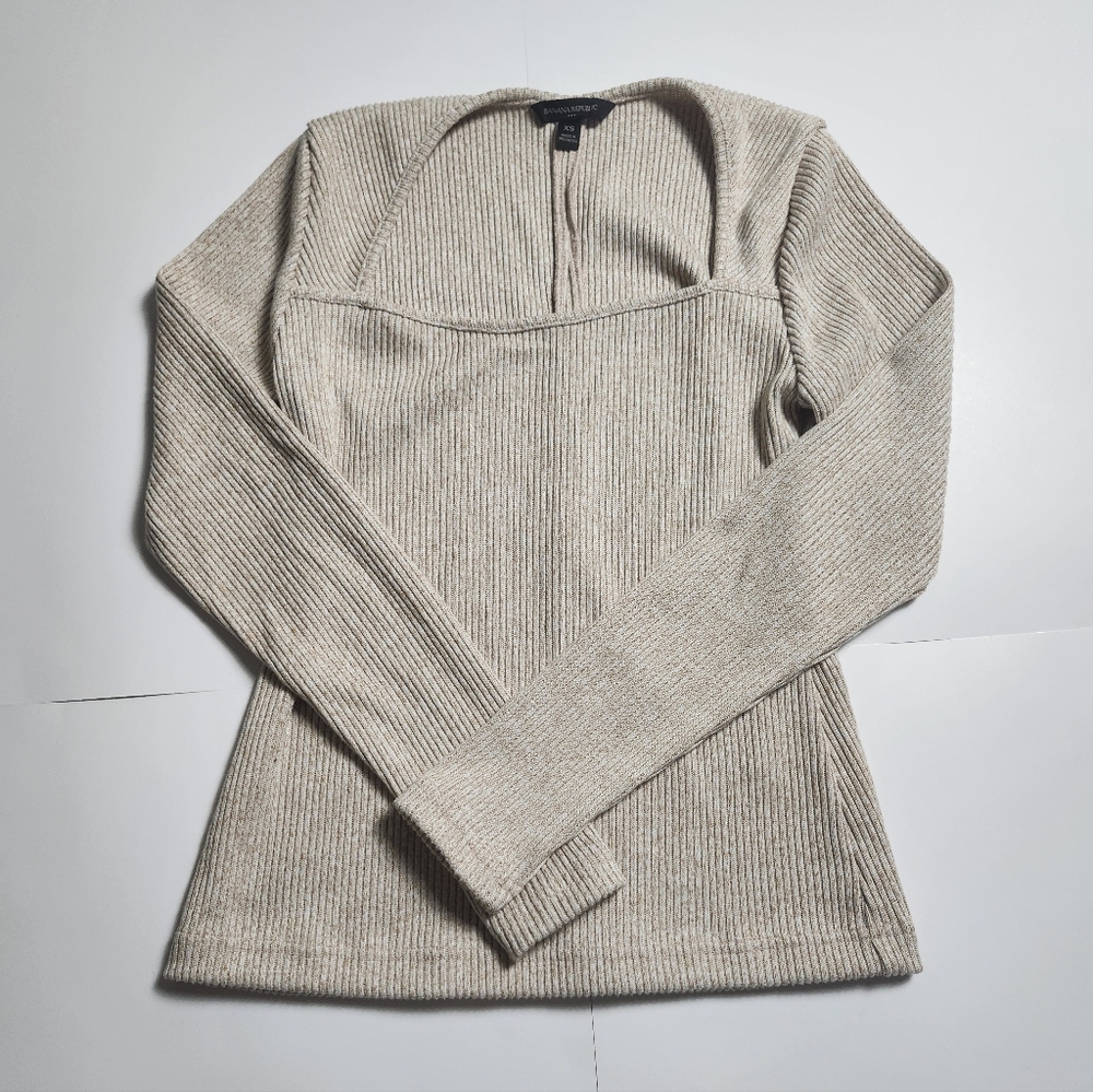 LIKE NEW Banana Republic Pink Beige Ribbed Long Sleeve Square Neck Sweater XS